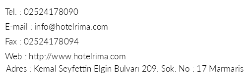 Hotel Rima telefon numaralar, faks, e-mail, posta adresi ve iletiim bilgileri